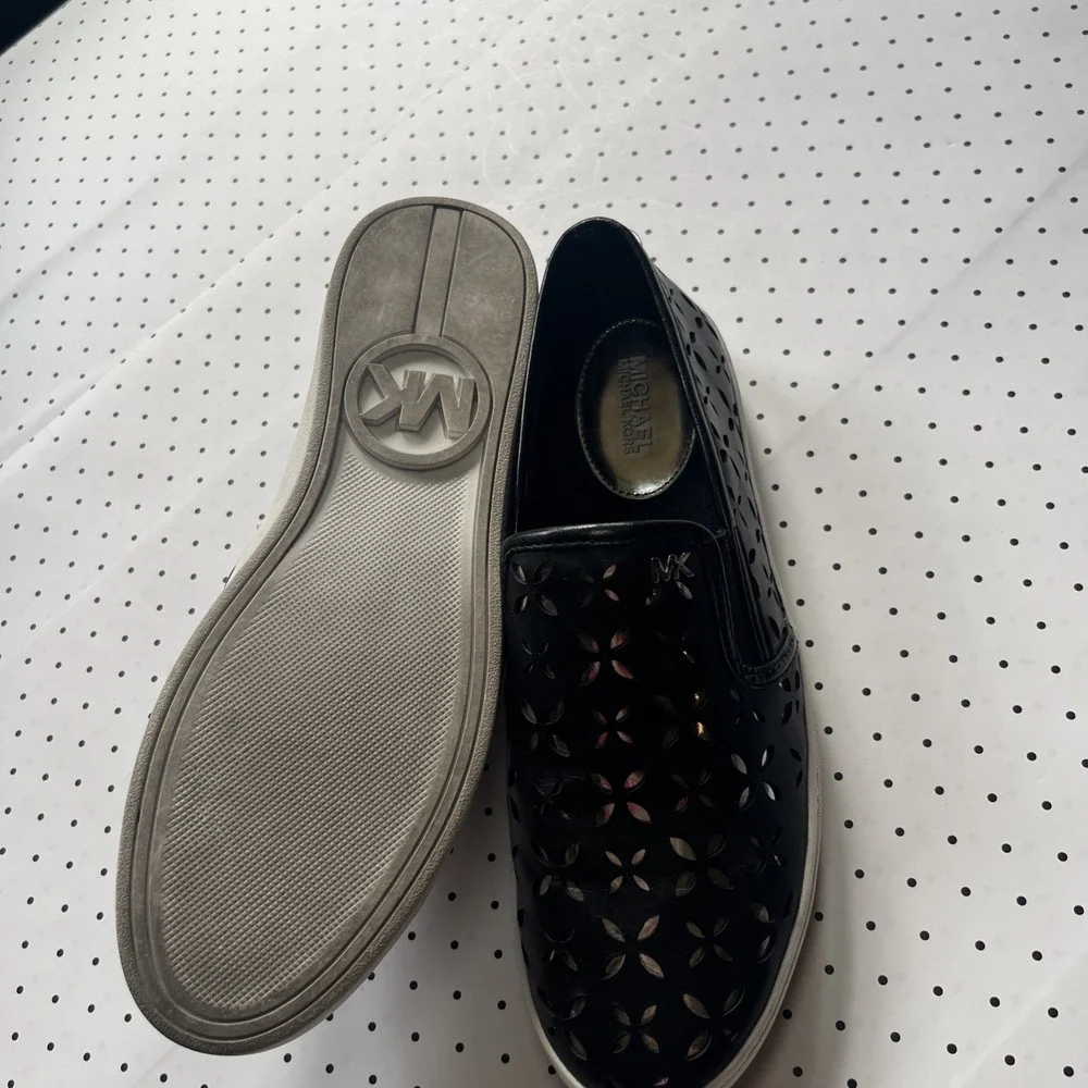 Michael Kors Slip On Sneakers Black Floral Cutout Platform Casual Shoes 8M
